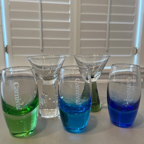 Carnival Other - 5 Carnival Cruise Line Souvenir Shot Glasses Clear Blue Green Turquoise